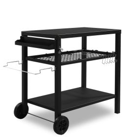 All Black Iron Movable Barbecue Cart With Mesh Basket