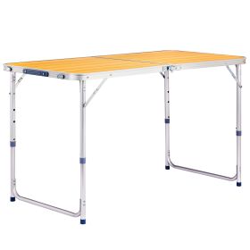 4ft Wood Grain Outdoor Folding Table Aluminum Alloy Rectangular 50kg Two Fold Tabletop