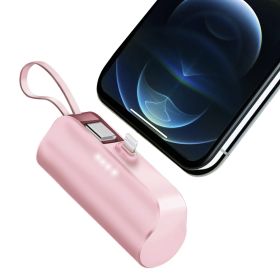 1Pc 5000mAh Portable Phone Charger Built-in Type-C IOS Cable Dual Output Power Bank Compact Size Compatible With IOS Phone (Color: Pink)