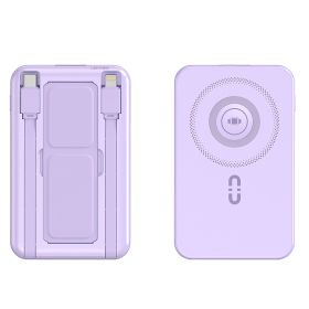 1Pc 3 In 1 10000mAh MagSafe Fast Charging Power Bank PD20W Portable Charger With 2 Built In Cables Stand Fit For IOS Phone 16 15 13 Series And More (Color: Purple)